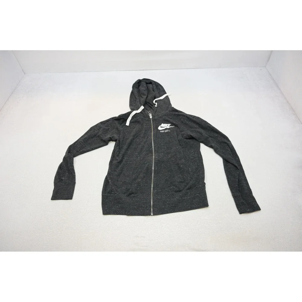 Nike Full Zip Hoodie Women Medium Dark Gray Heather Just Do It Athletic EUC